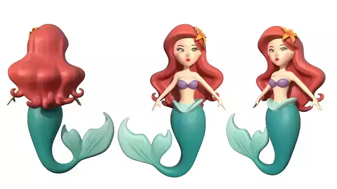 Cartoon Mermaid Low-poly 3D model