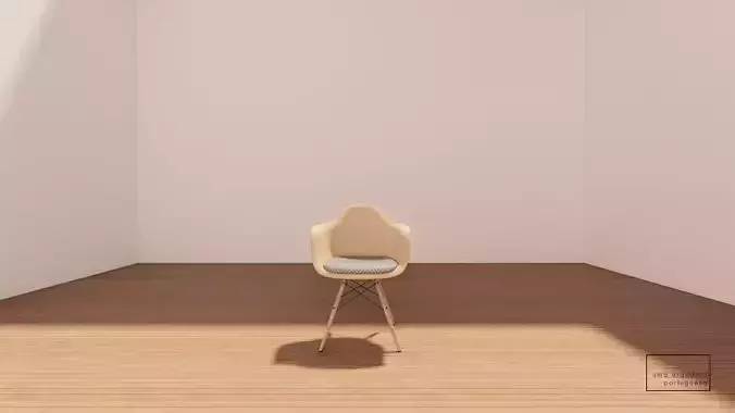 Eames Style Armchair with Cushion -  Wood - Metal - Fabric Low-poly 3D model