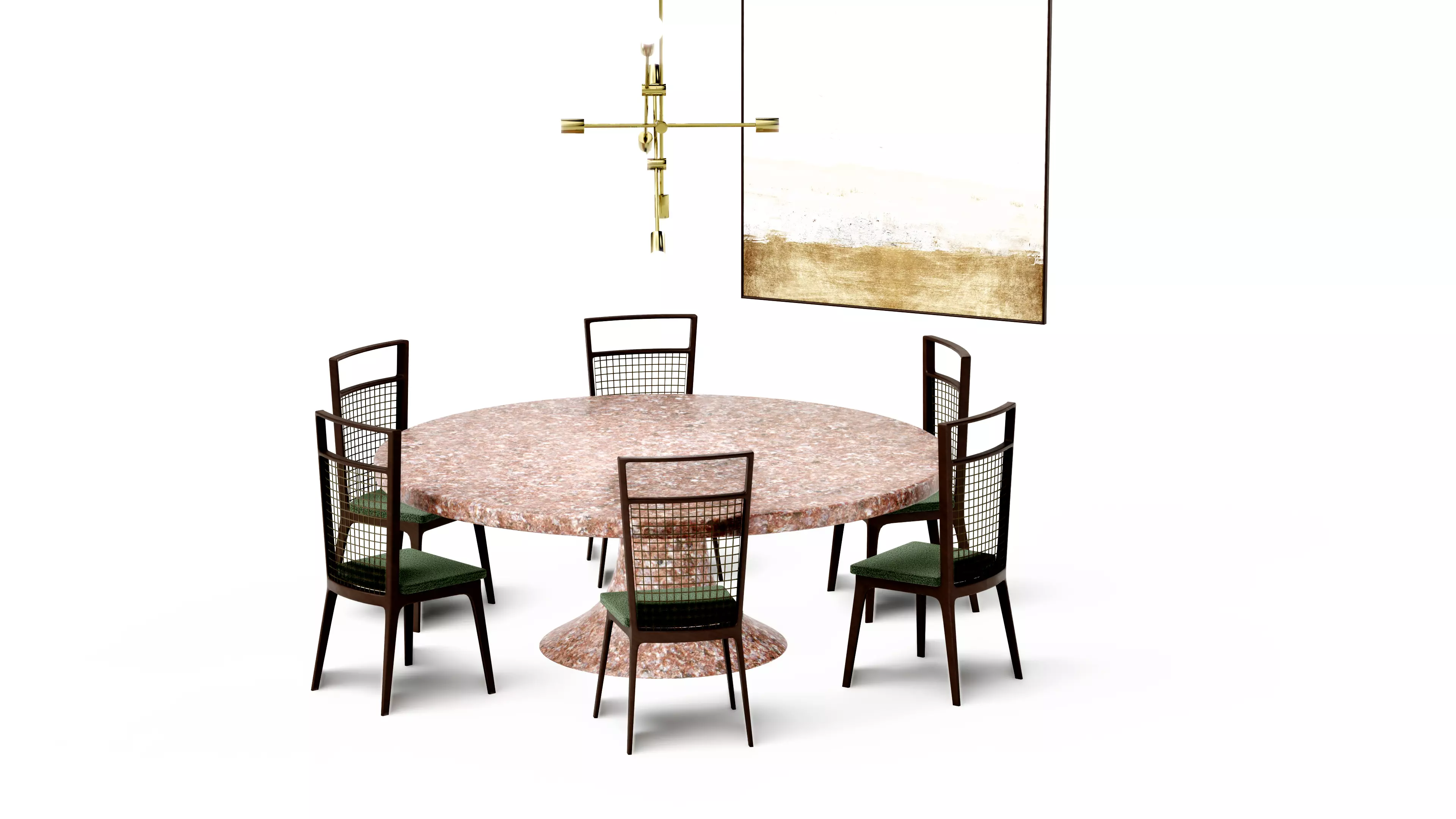 Pink Marble round dining table furniure set Low-poly 3D model_2