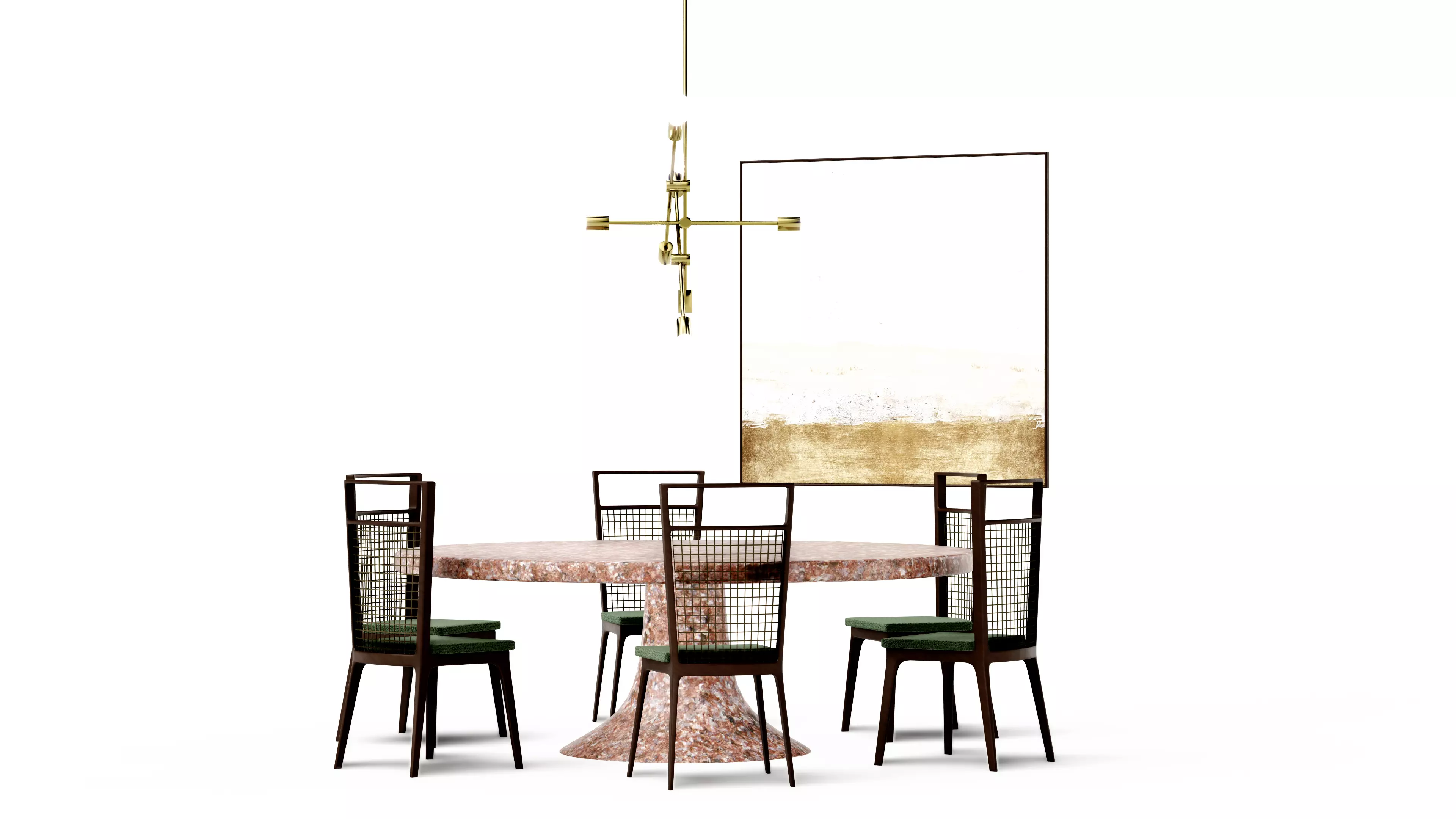 Pink Marble round dining table furniure set Low-poly 3D model_8