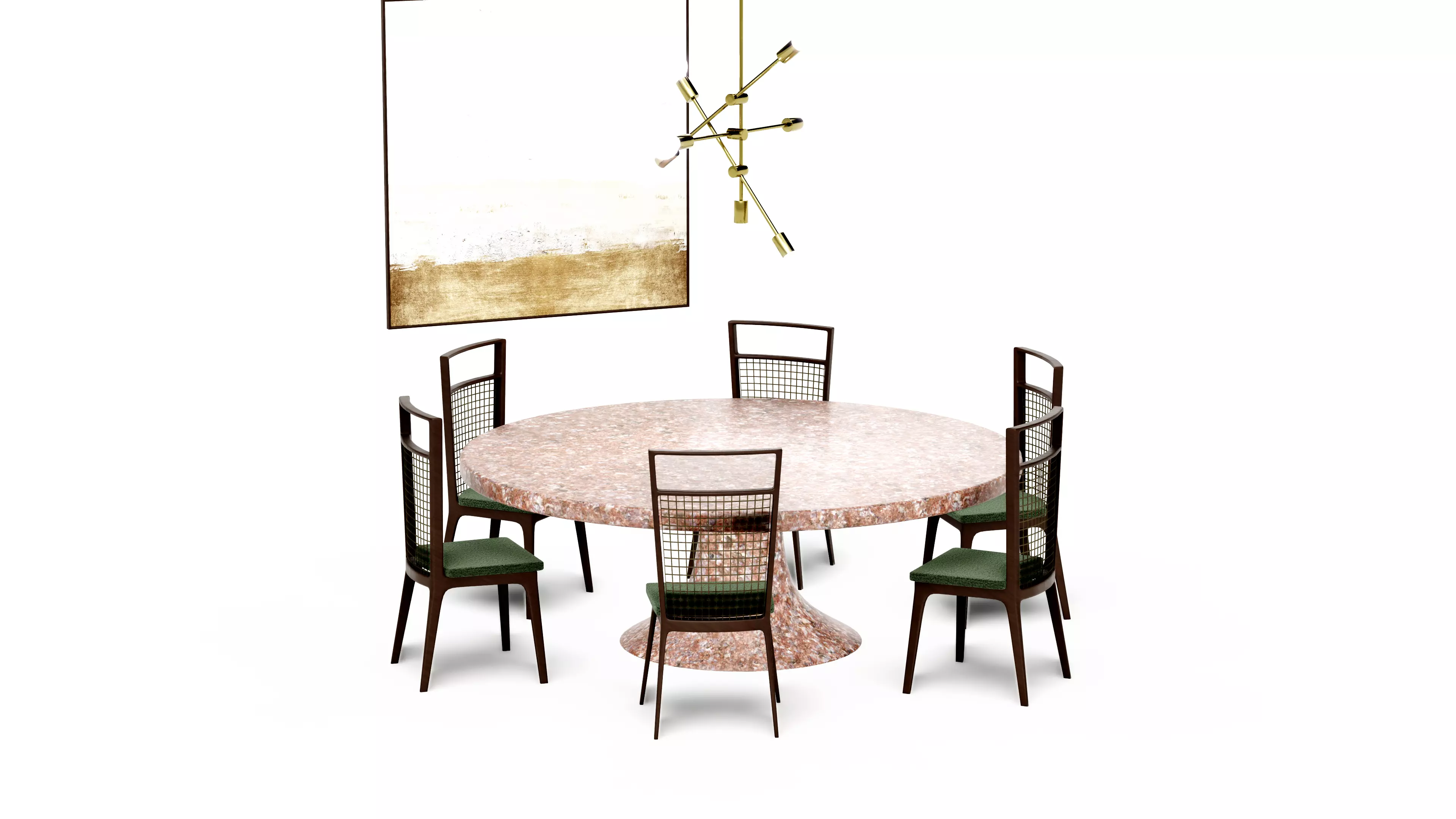 Pink Marble round dining table furniure set Low-poly 3D model_1