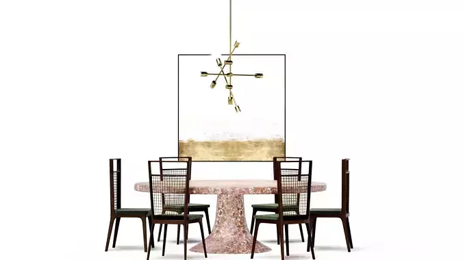 Pink Marble round dining table furniure set