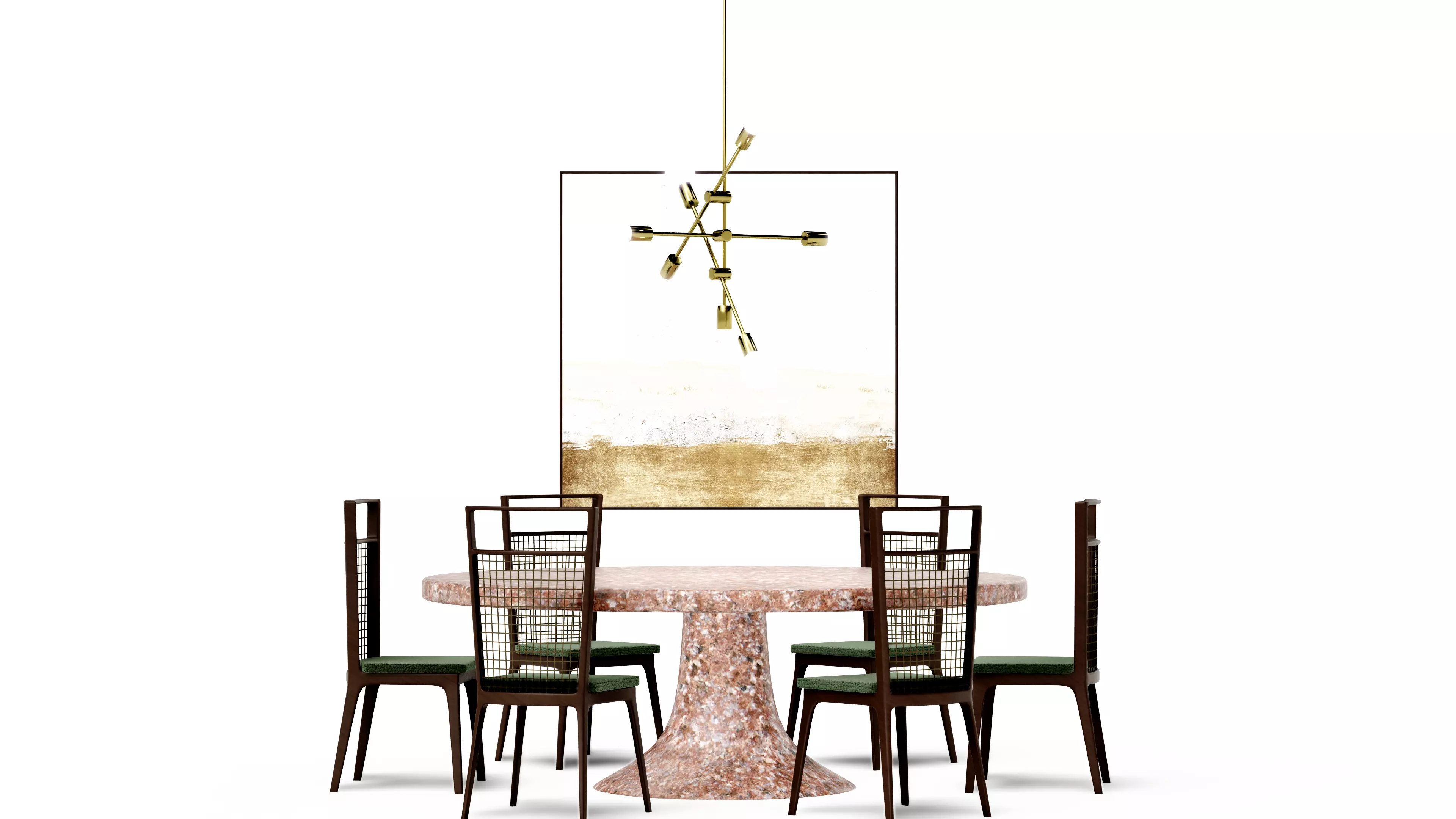 Pink Marble round dining table furniure set Low-poly 3D model_0