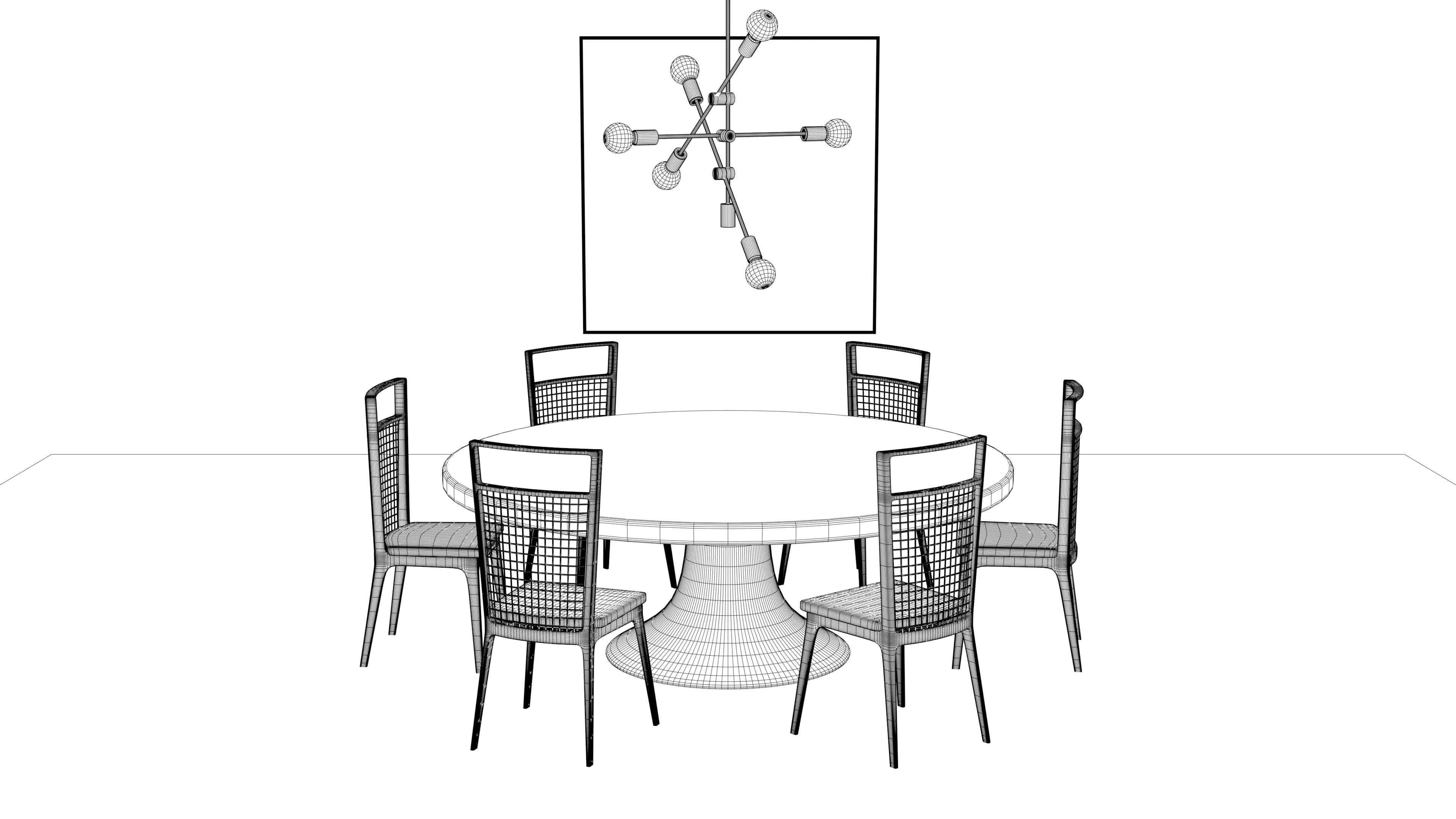 Pink Marble round dining table furniure set Low-poly 3D model_9