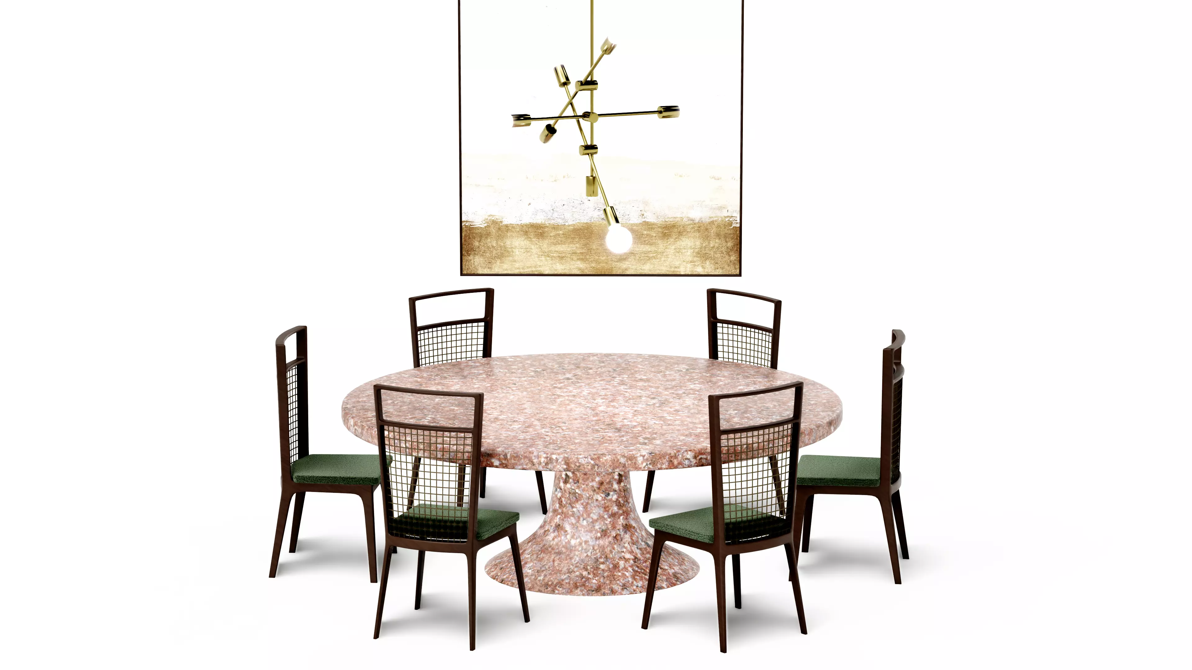 Pink Marble round dining table furniure set Low-poly 3D model_3