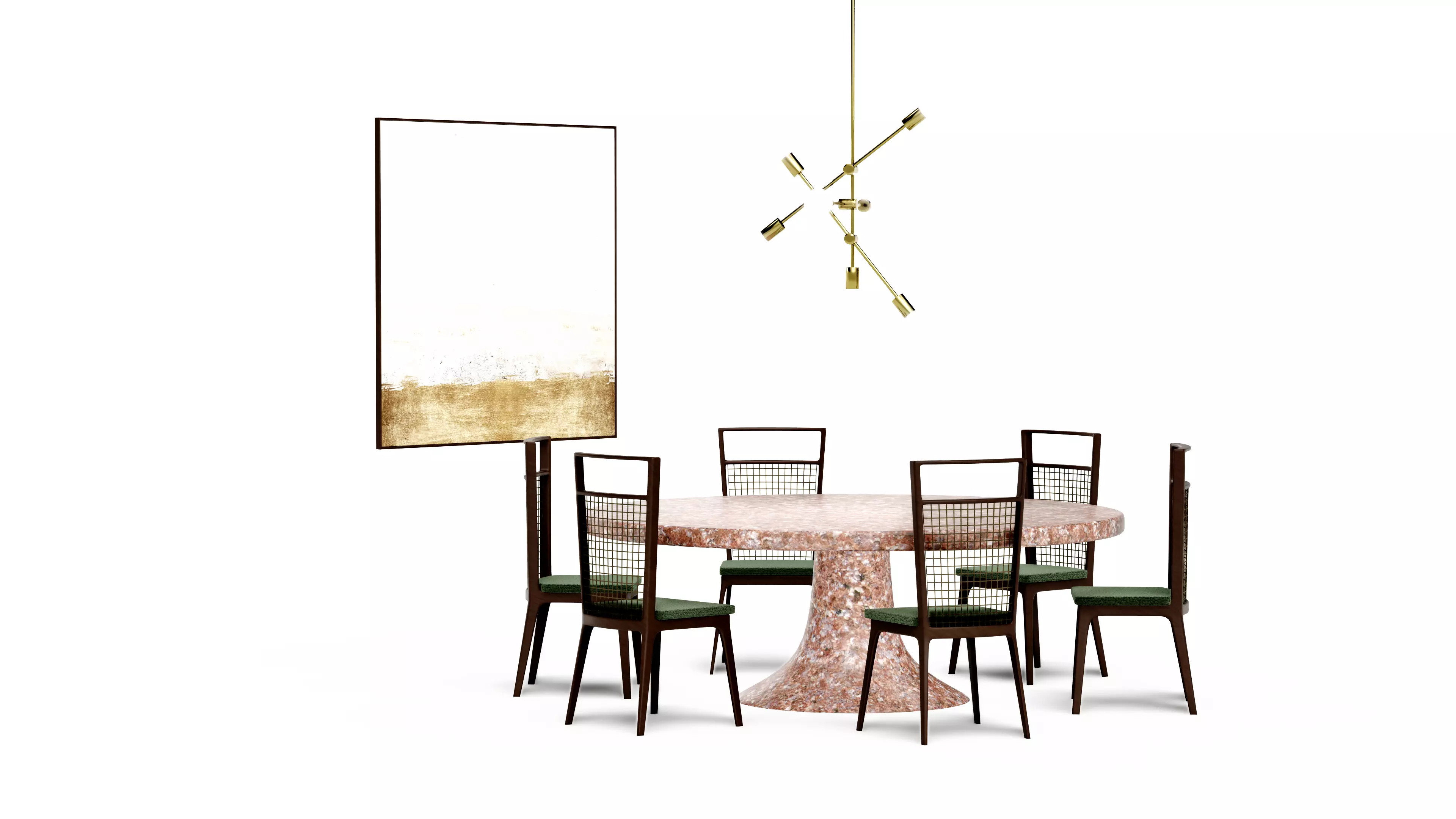 Pink Marble round dining table furniure set Low-poly 3D model_7