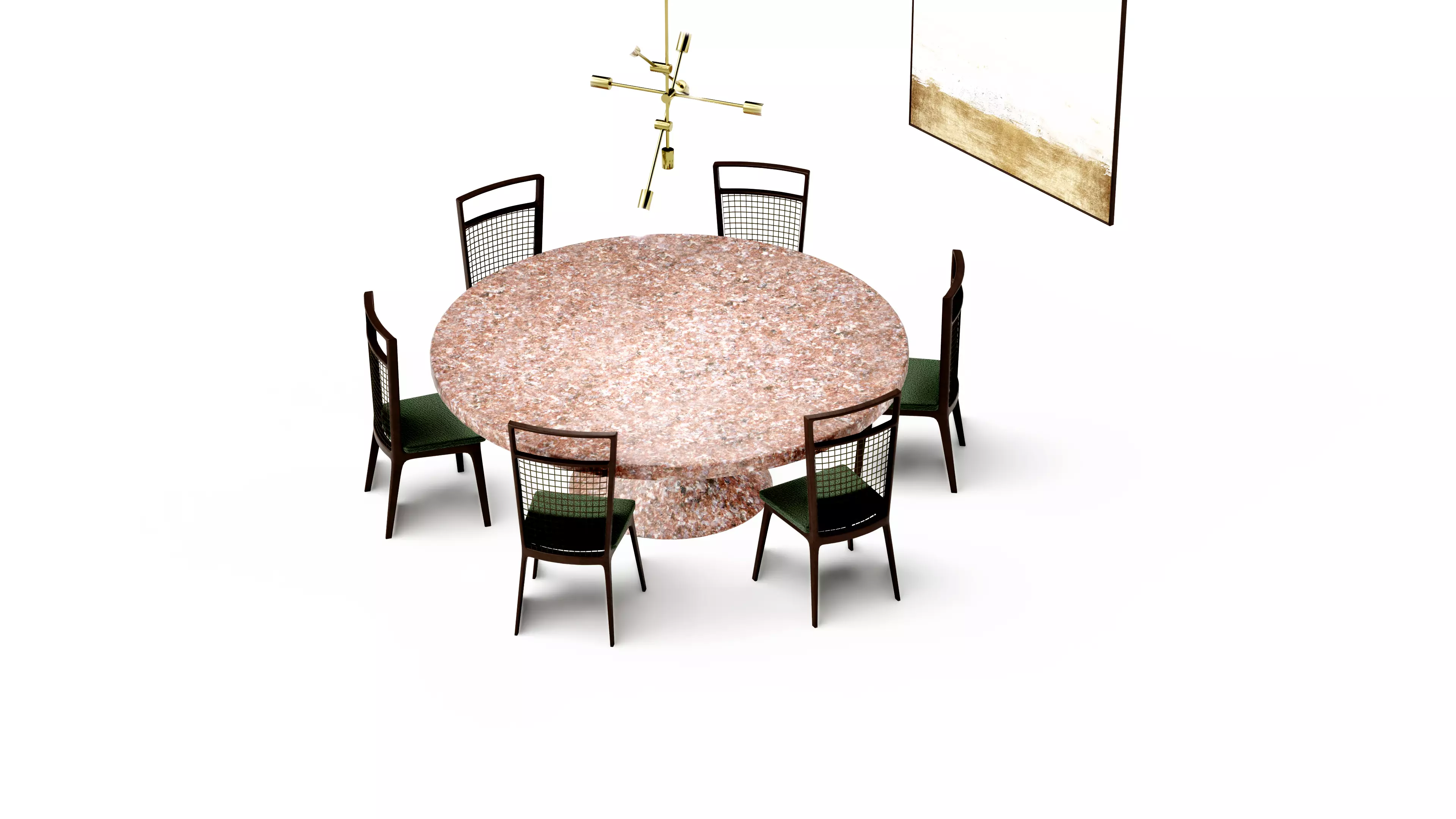 Pink Marble round dining table furniure set Low-poly 3D model_4