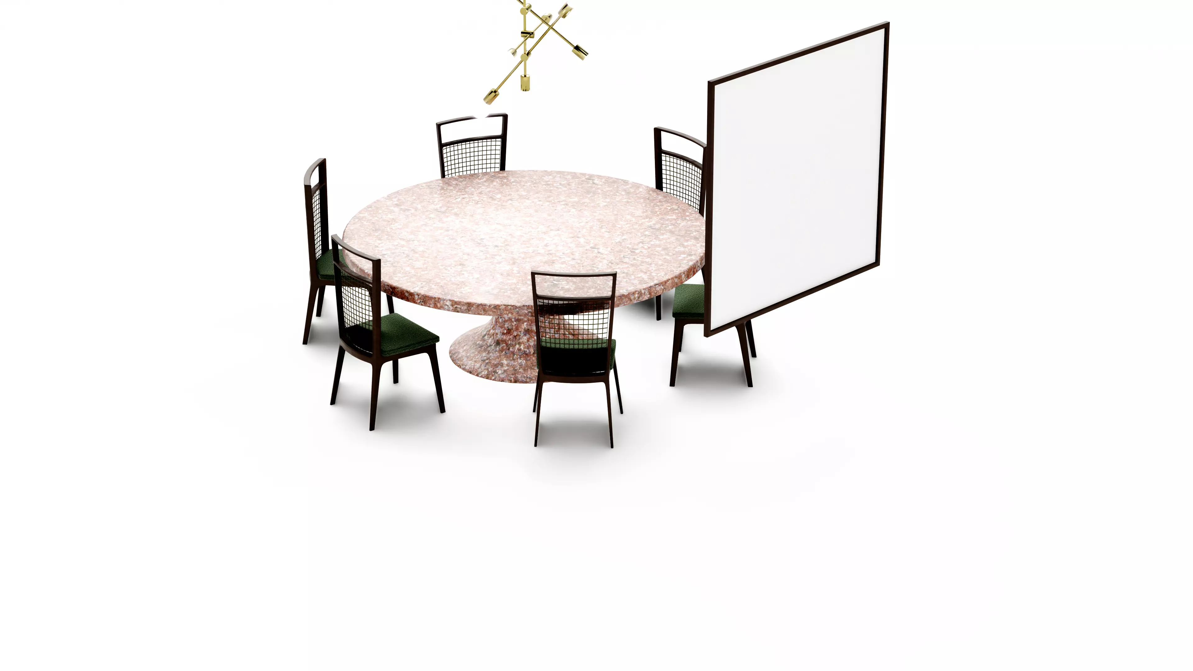 Pink Marble round dining table furniure set Low-poly 3D model_5