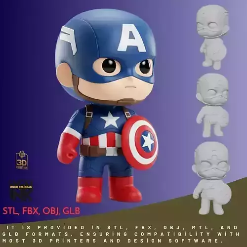Mini Hero Captain America Figure 3D Printable STL FBX OBJ GLB 3D print model