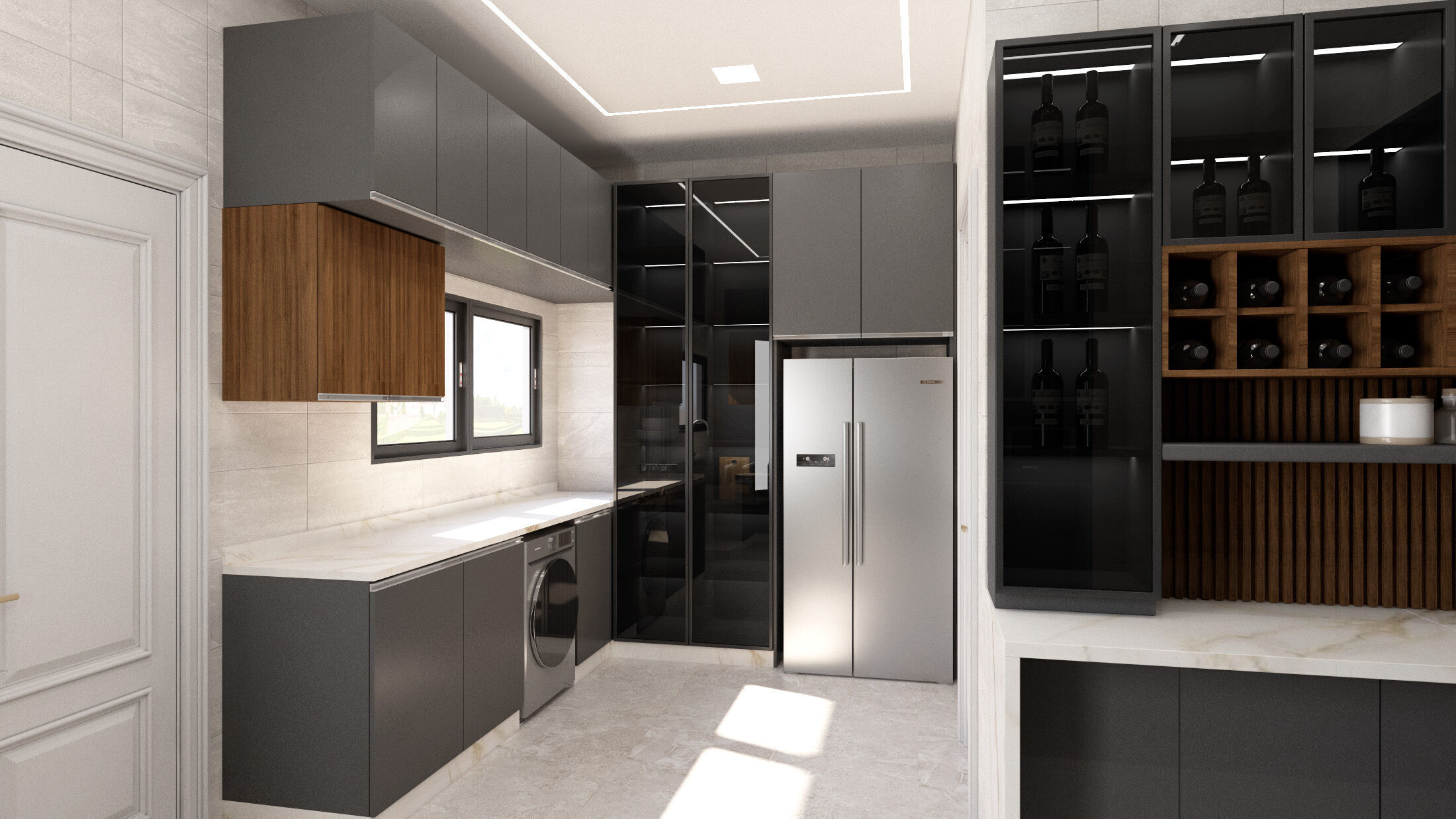 Contemporary Kitchen with corner bar 3D Model scene Low-poly 3D model_1