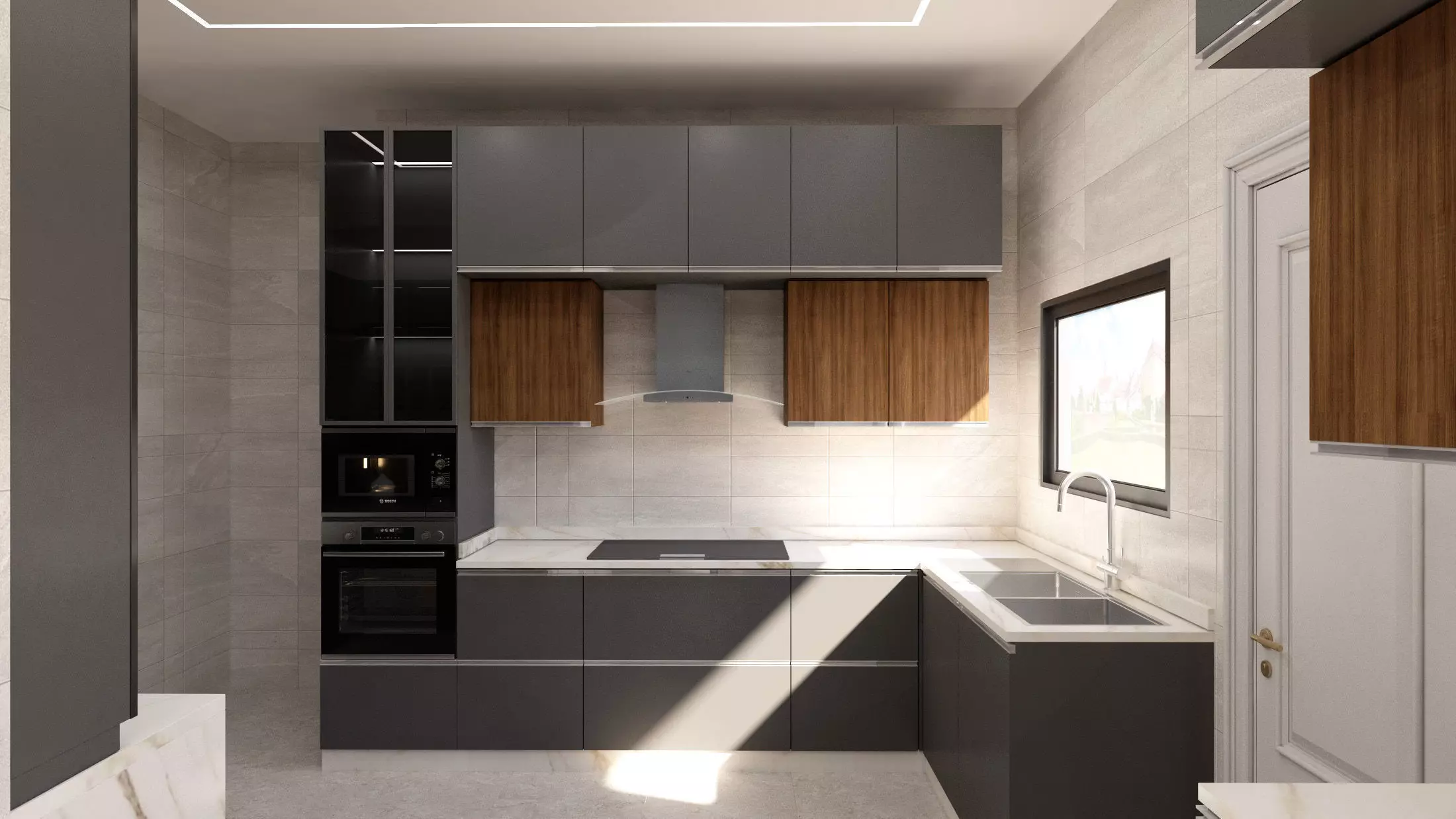 Contemporary Kitchen with corner bar 3D Model scene Low-poly 3D model_0
