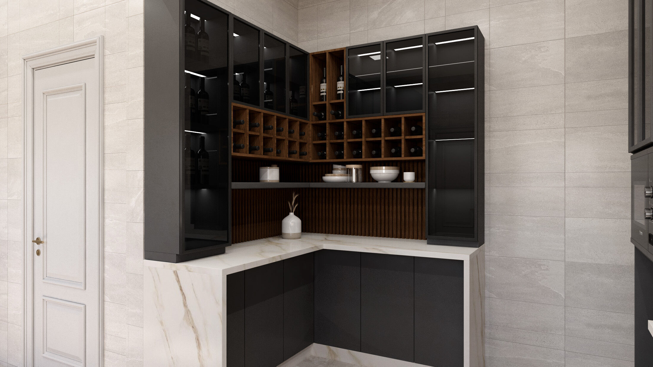 Contemporary Kitchen with corner bar 3D Model scene Low-poly 3D model_3