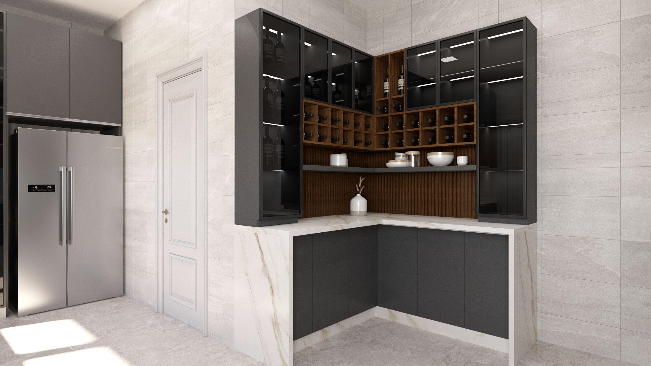 Contemporary Kitchen with corner bar 3D Model scene Low-poly 3D model_2