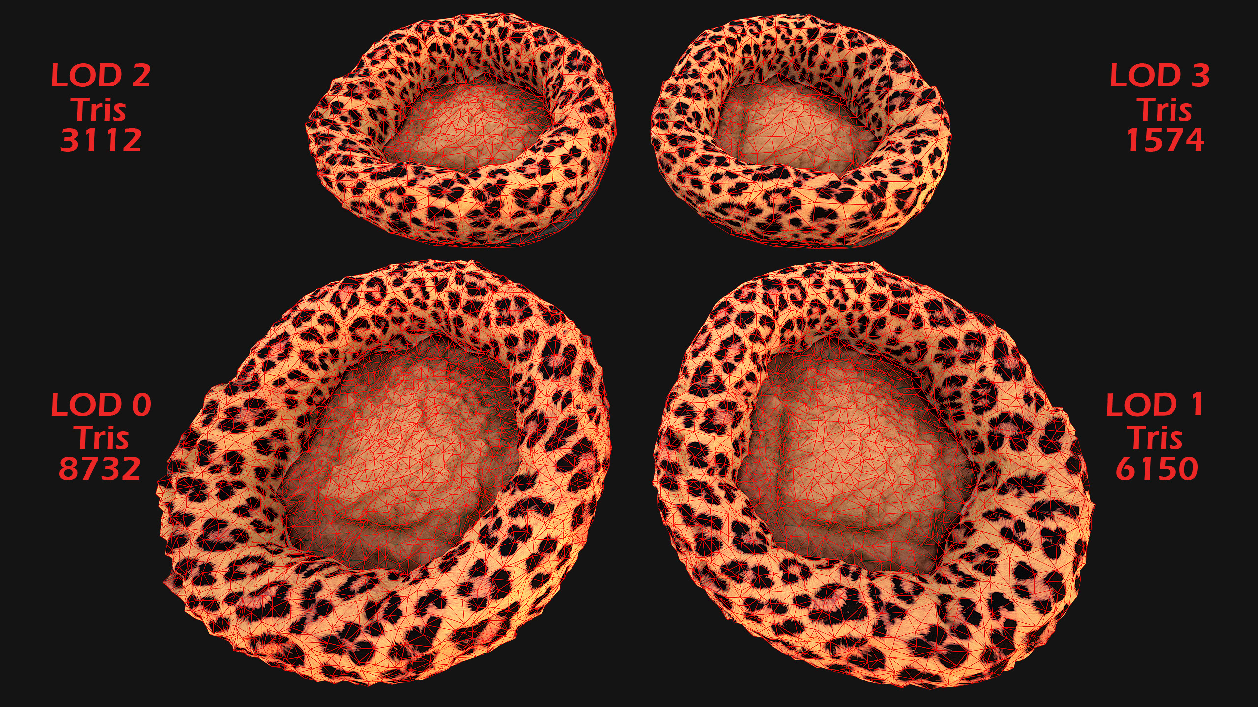 Bed for Pet Rodent Hamster Dogs Cats Leopard Print Low-poly 3D model_2