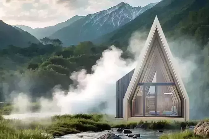 APF62 Modern A Frame Cabin Small 3D House Model with Loft 62 Sqm