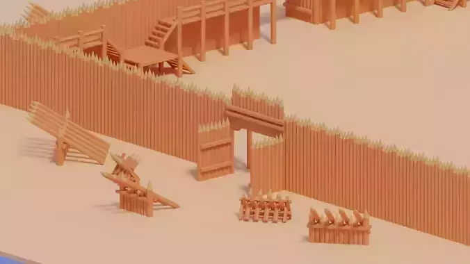 Medieval Wooden Castle Fort 3D model
