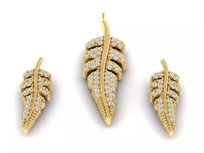 Bird feather pendant or necklace and earrings 3D print model