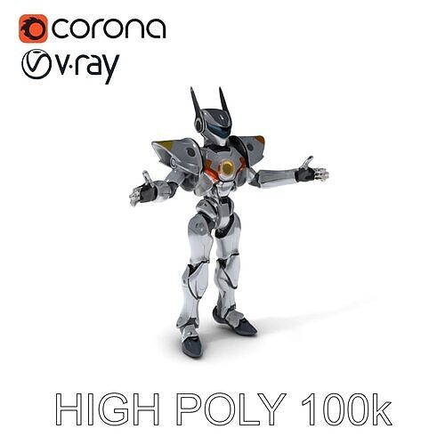 Futuristic Warrior Robot with White Armor and LED Accents Low-poly 3D model