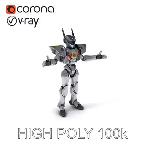 Futuristic Warrior Robot with White Armor and LED Accents Low-poly 3D model