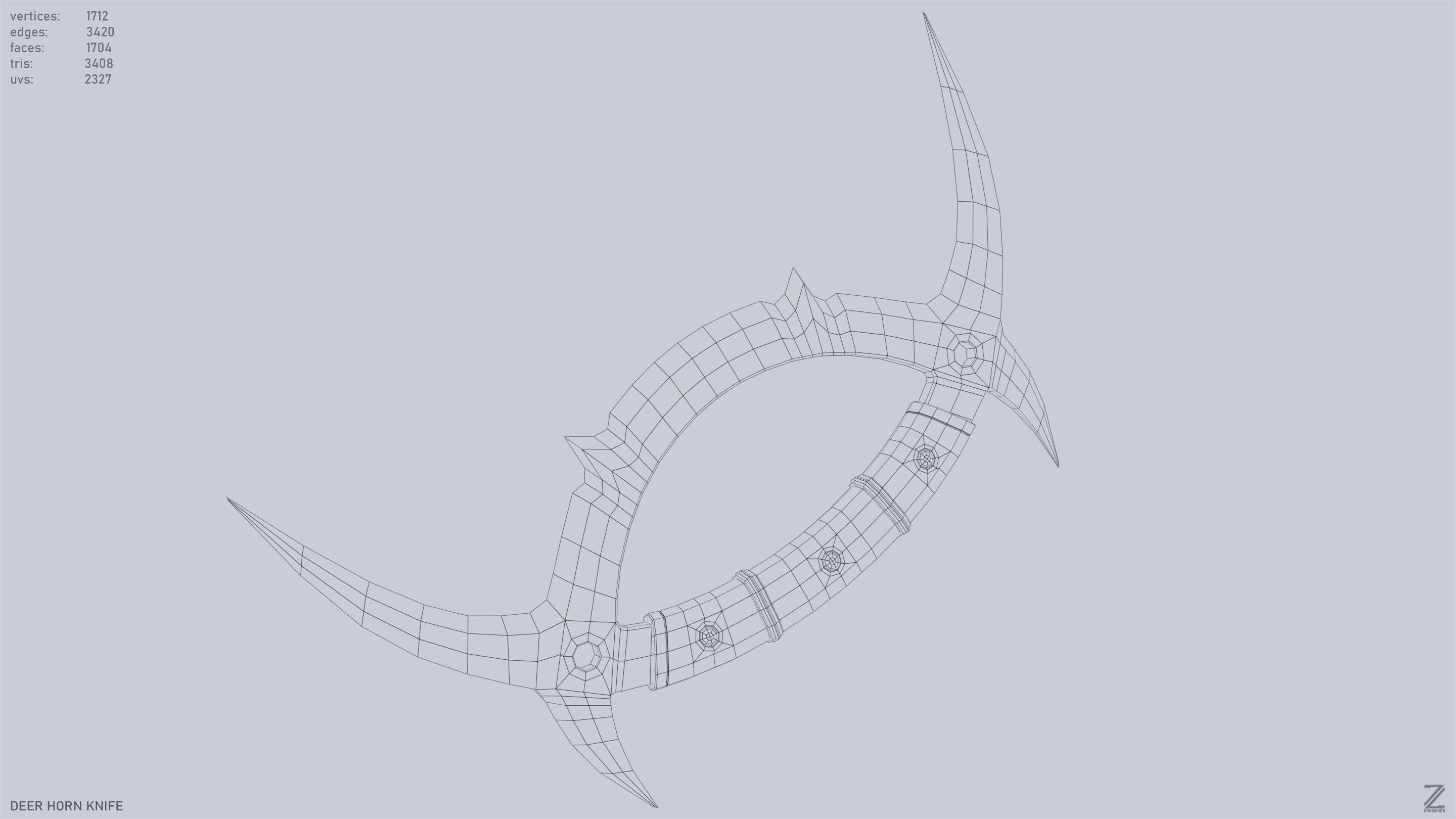 Deer horn knife Low-poly 3D model_14