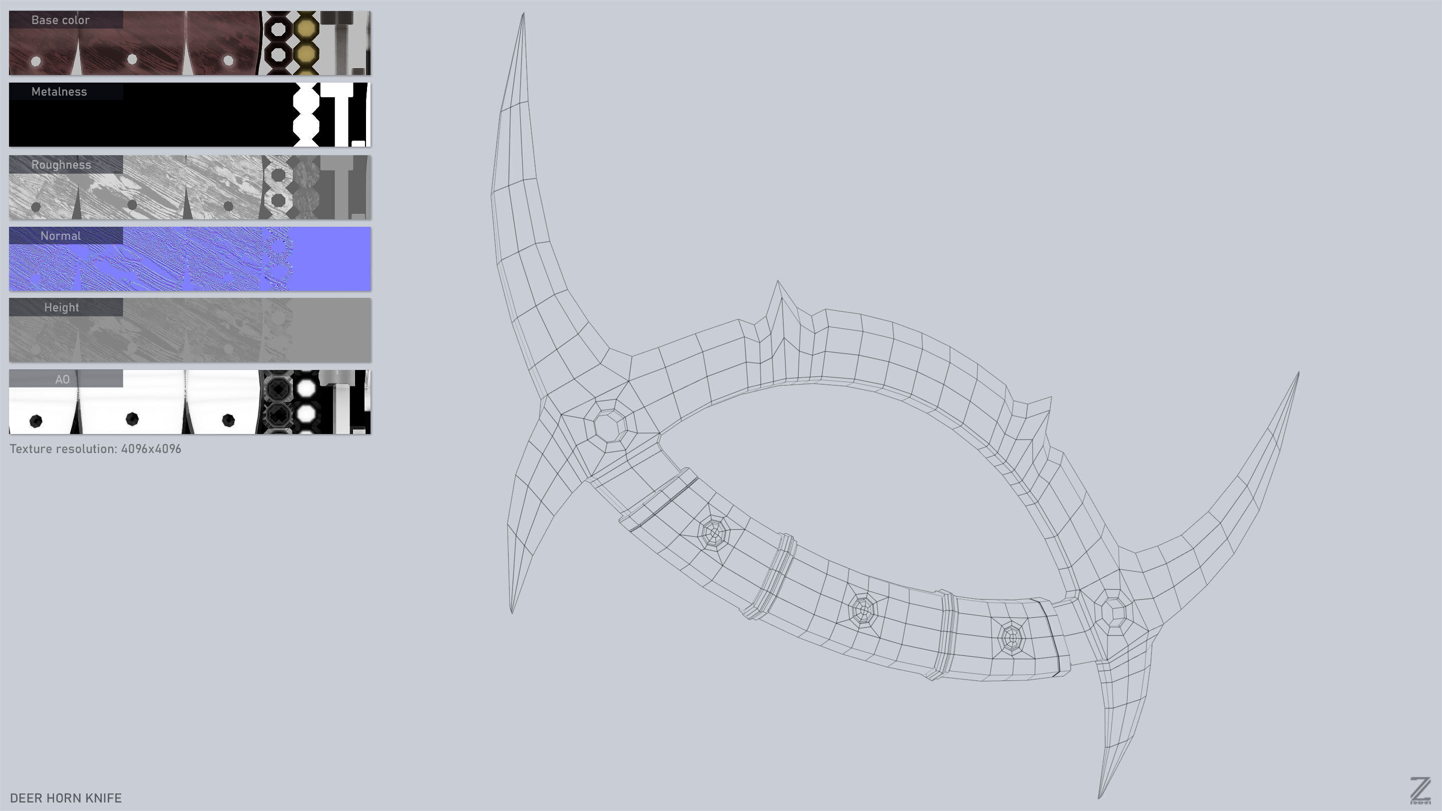 Deer horn knife Low-poly 3D model_3