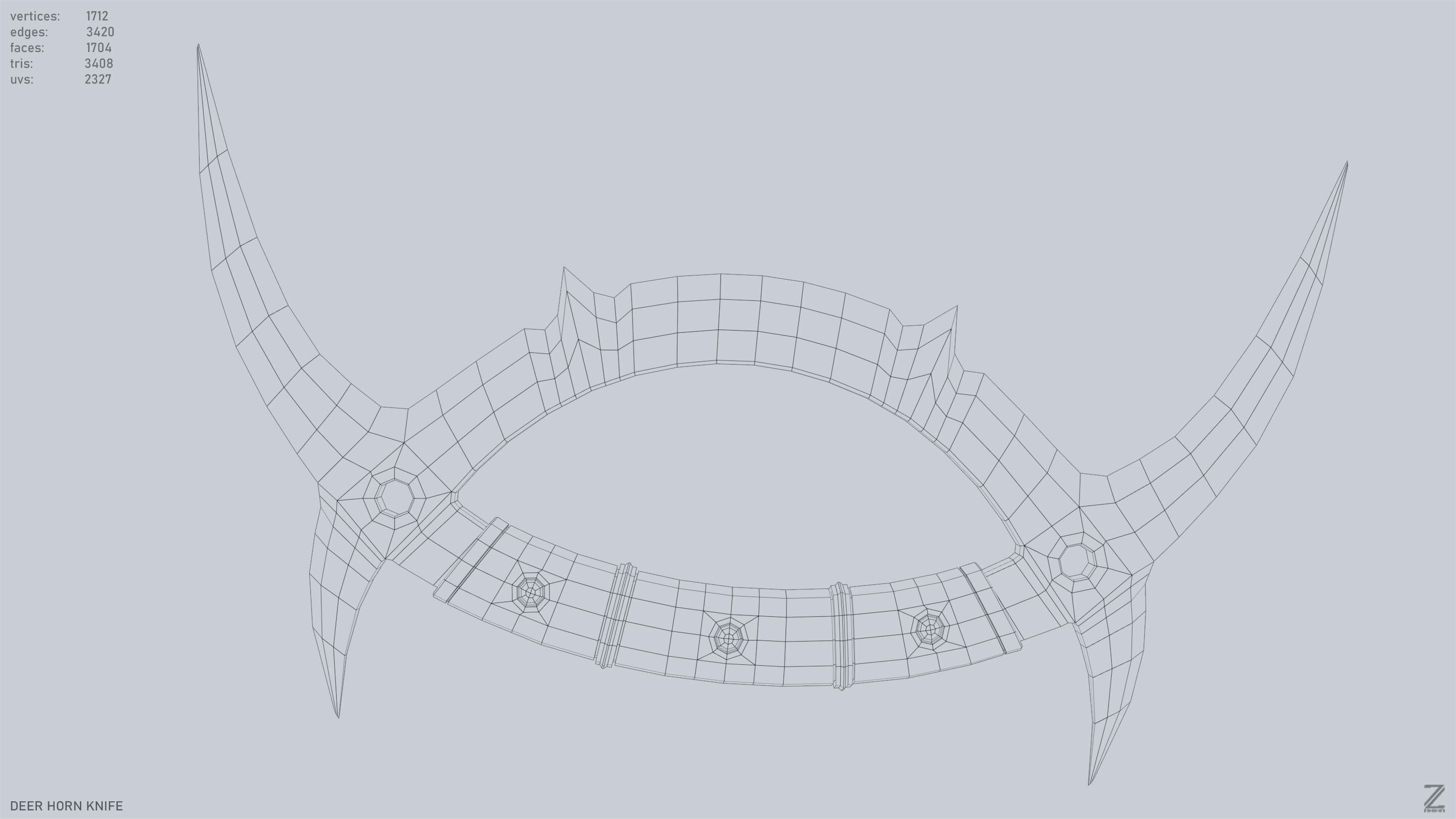 Deer horn knife Low-poly 3D model_11