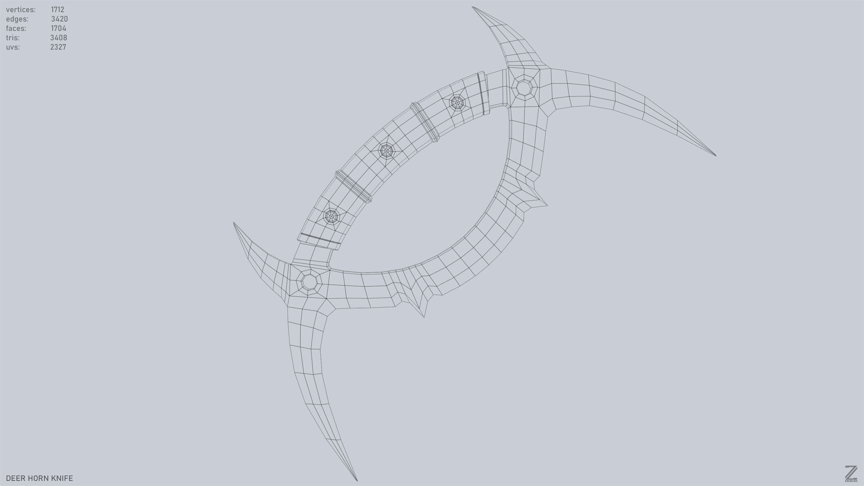 Deer horn knife Low-poly 3D model_12