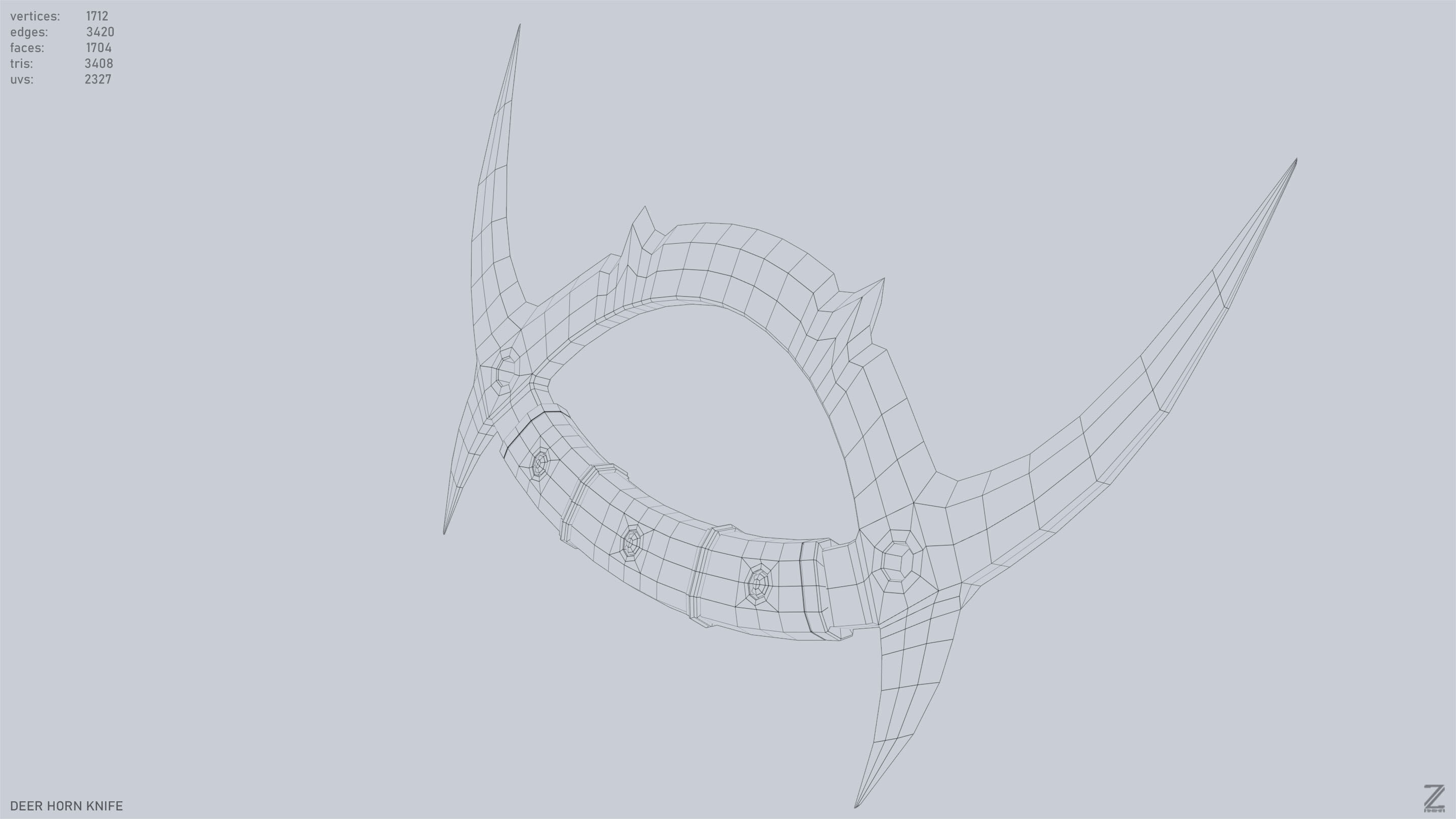 Deer horn knife Low-poly 3D model_13