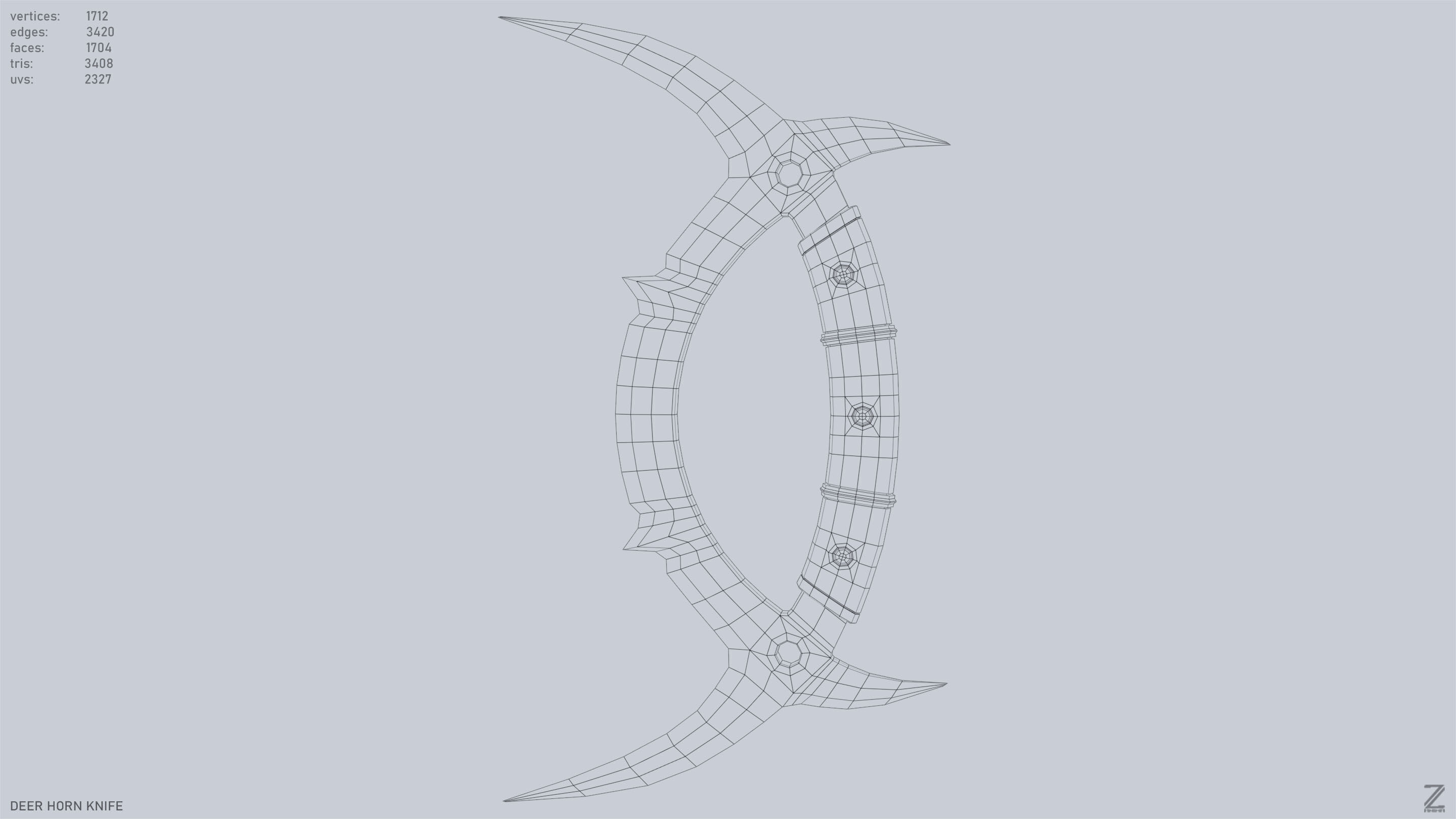 Deer horn knife Low-poly 3D model_9