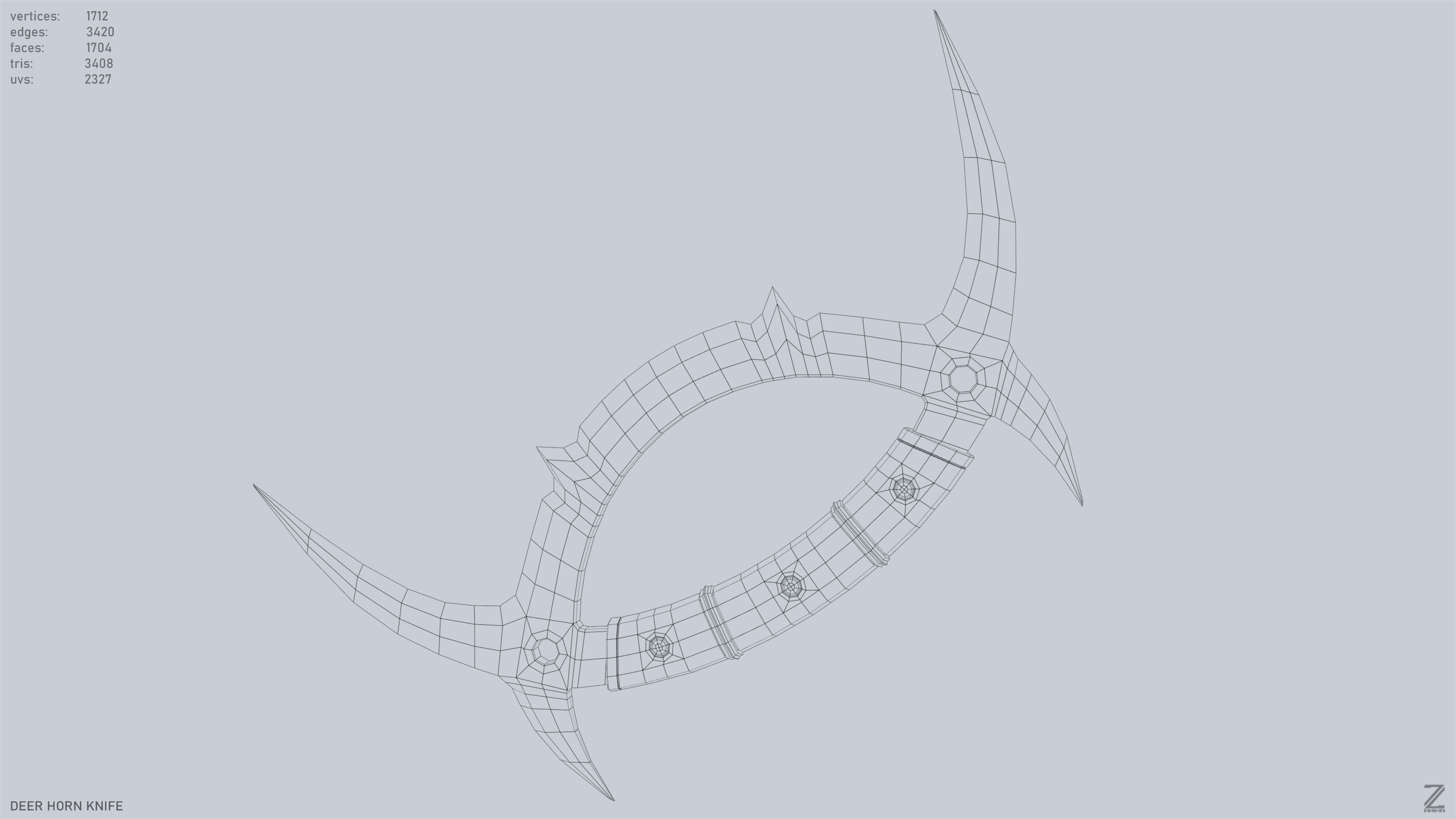 Deer horn knife Low-poly 3D model_10