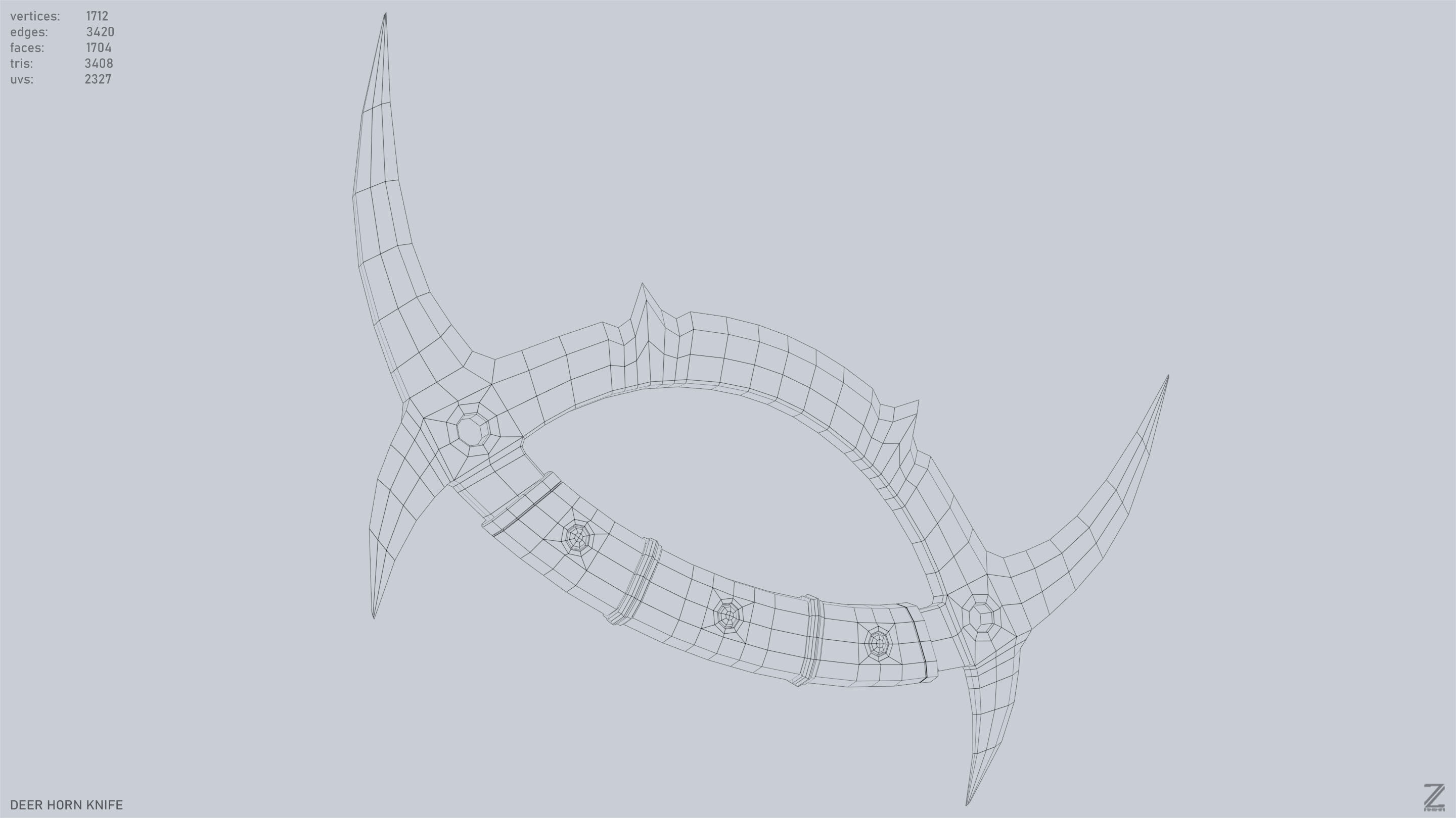 Deer horn knife Low-poly 3D model_15