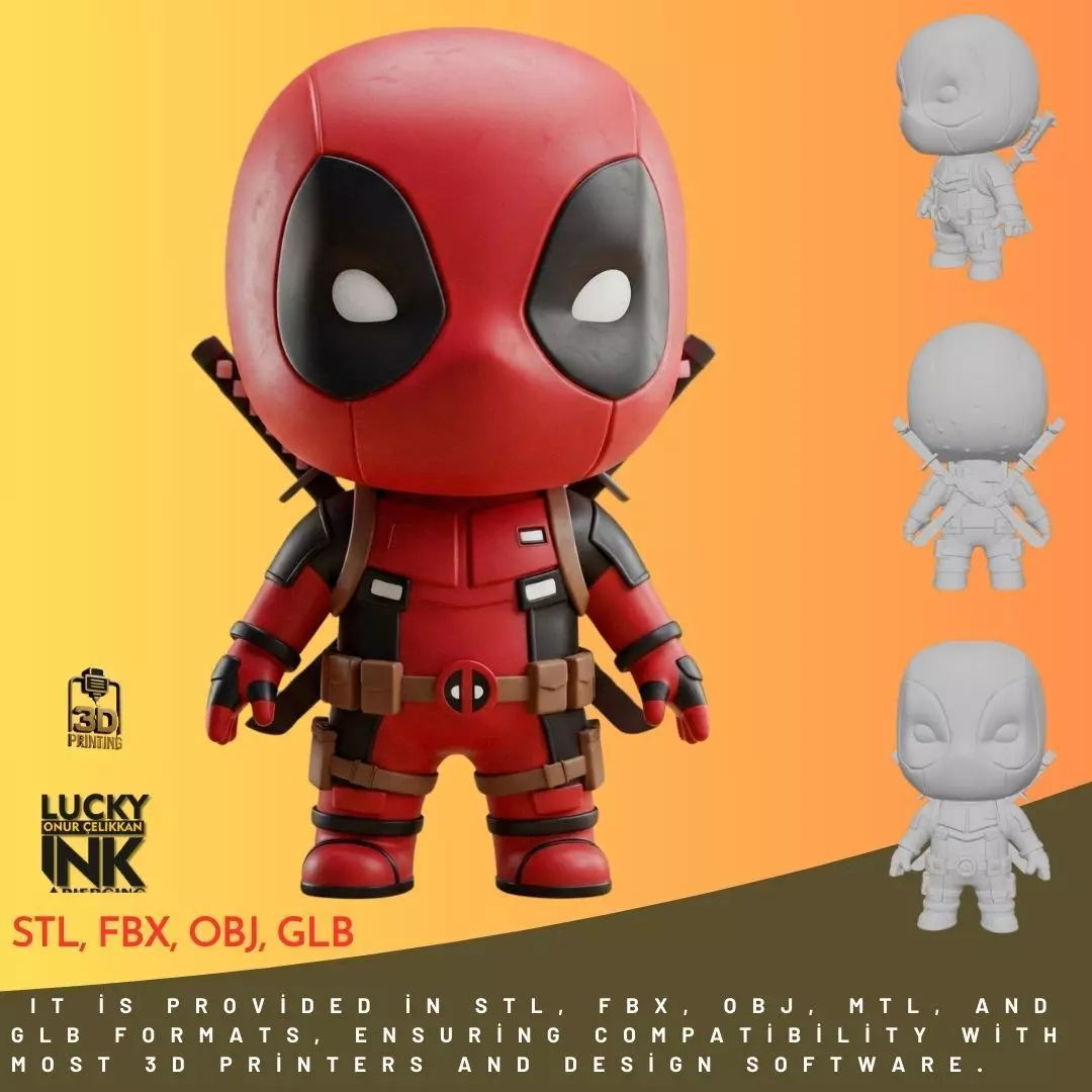Mini Hero Deadpool Figure 3D Printable STL FBX OBJ GLB 3D print model_0