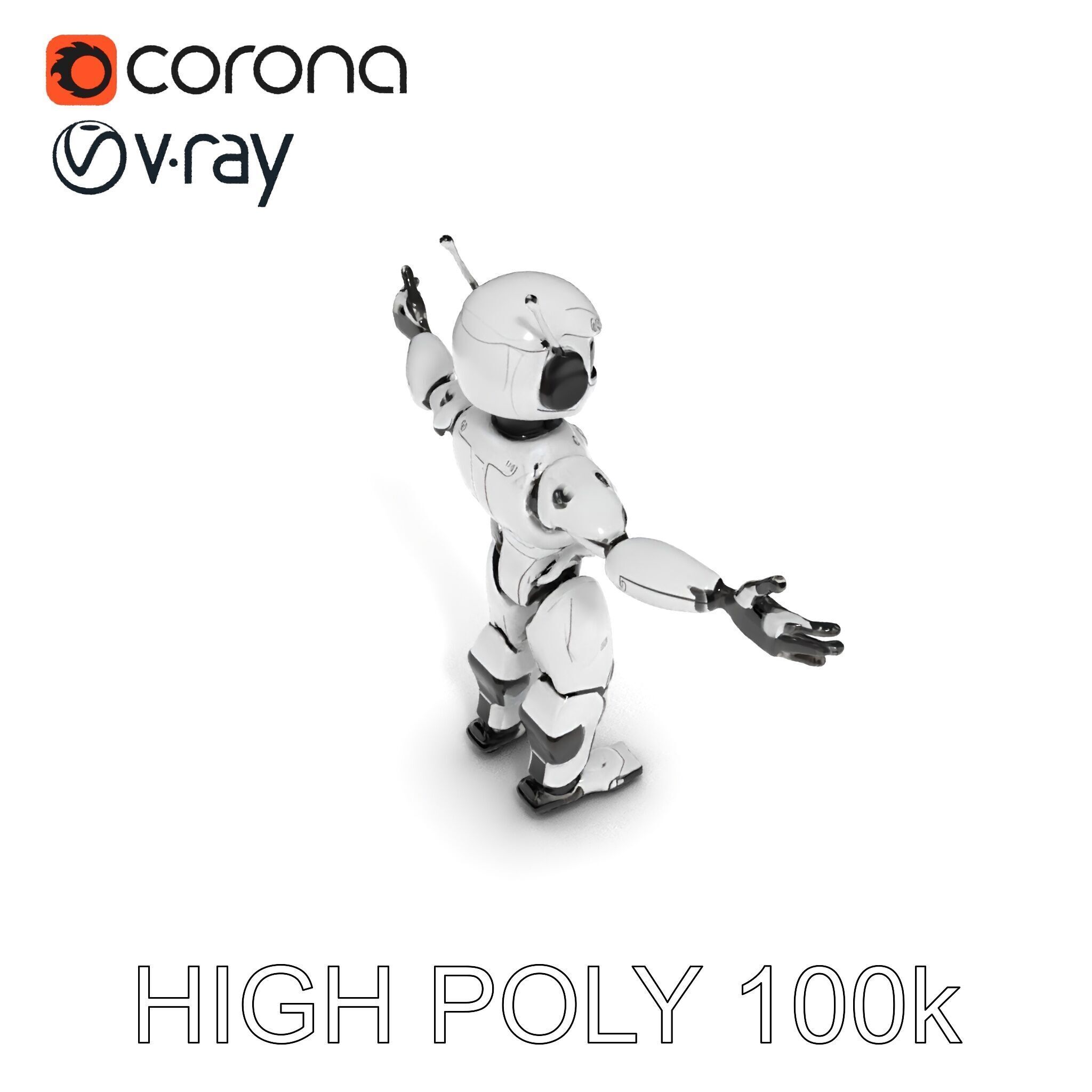 Silver Sentinel Robot D Model  Detailed Rigged and Ready for ... Low-poly 3D model_11