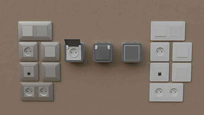 Prises interrupteurs RJ45 etanches - modele low poly Blender Low-poly 3D model