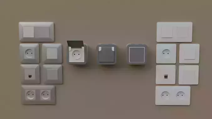 Prises interrupteurs RJ45 etanches - modele low poly Blender