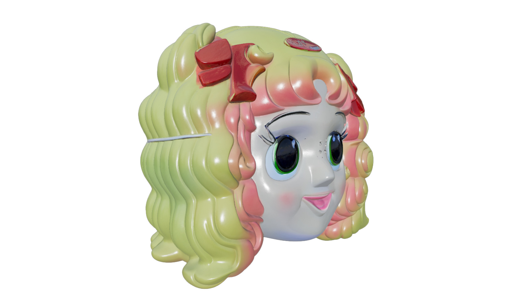   80s Vintage Anime Girl Face Toy Decoration 3D model_1