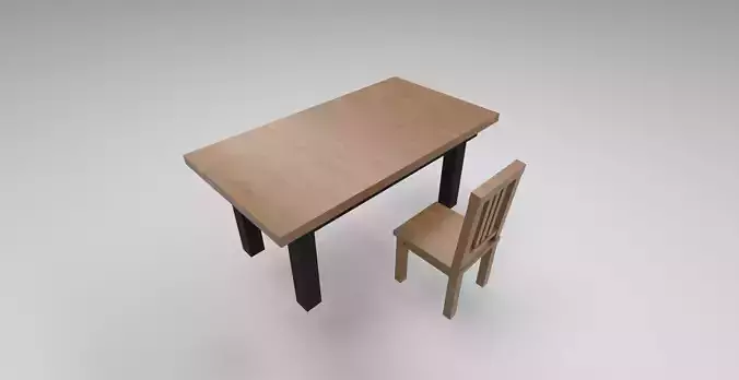3D Furniture Set -Textured Chair and Table with UV Mapping