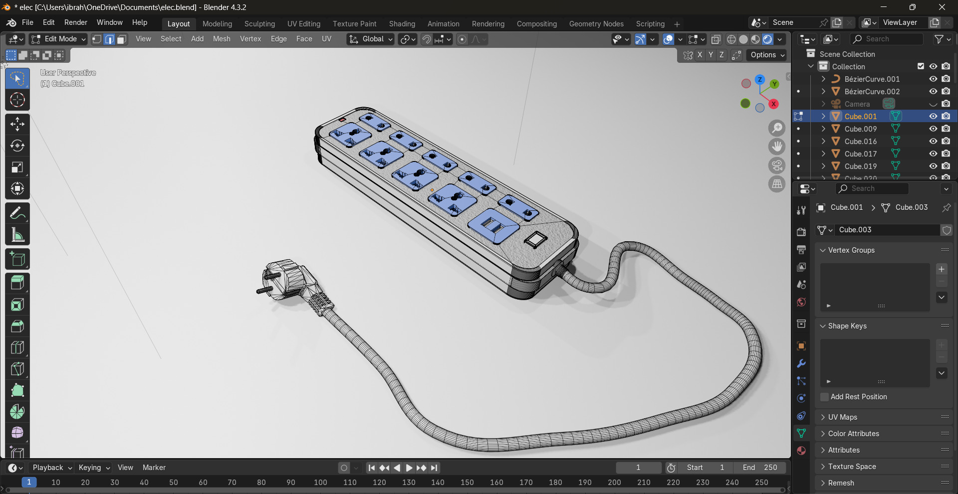 Electricity power strip distributor plug prop Low-poly 3D model_5