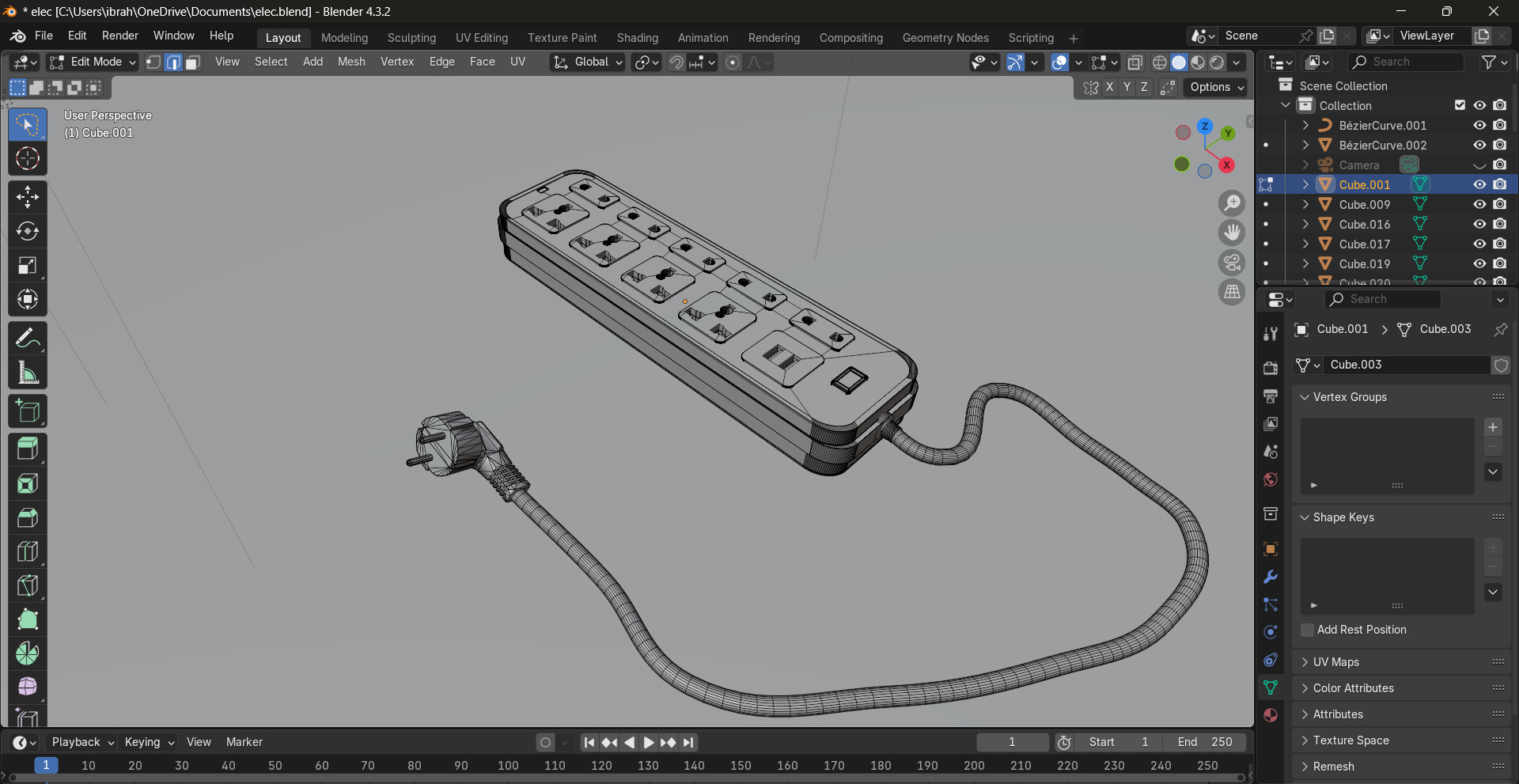 Electricity power strip distributor plug prop Low-poly 3D model_6