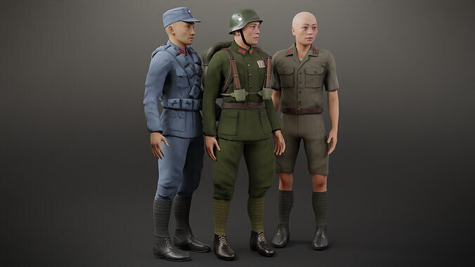 Chinese Soldiers Pack Low-poly 3D model