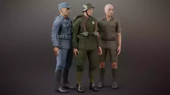 Chinese Soldiers Pack Low-poly 3D model