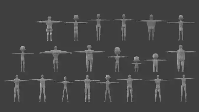 Stylized Male Base Mesh Pack 21 Low-Poly Character Models