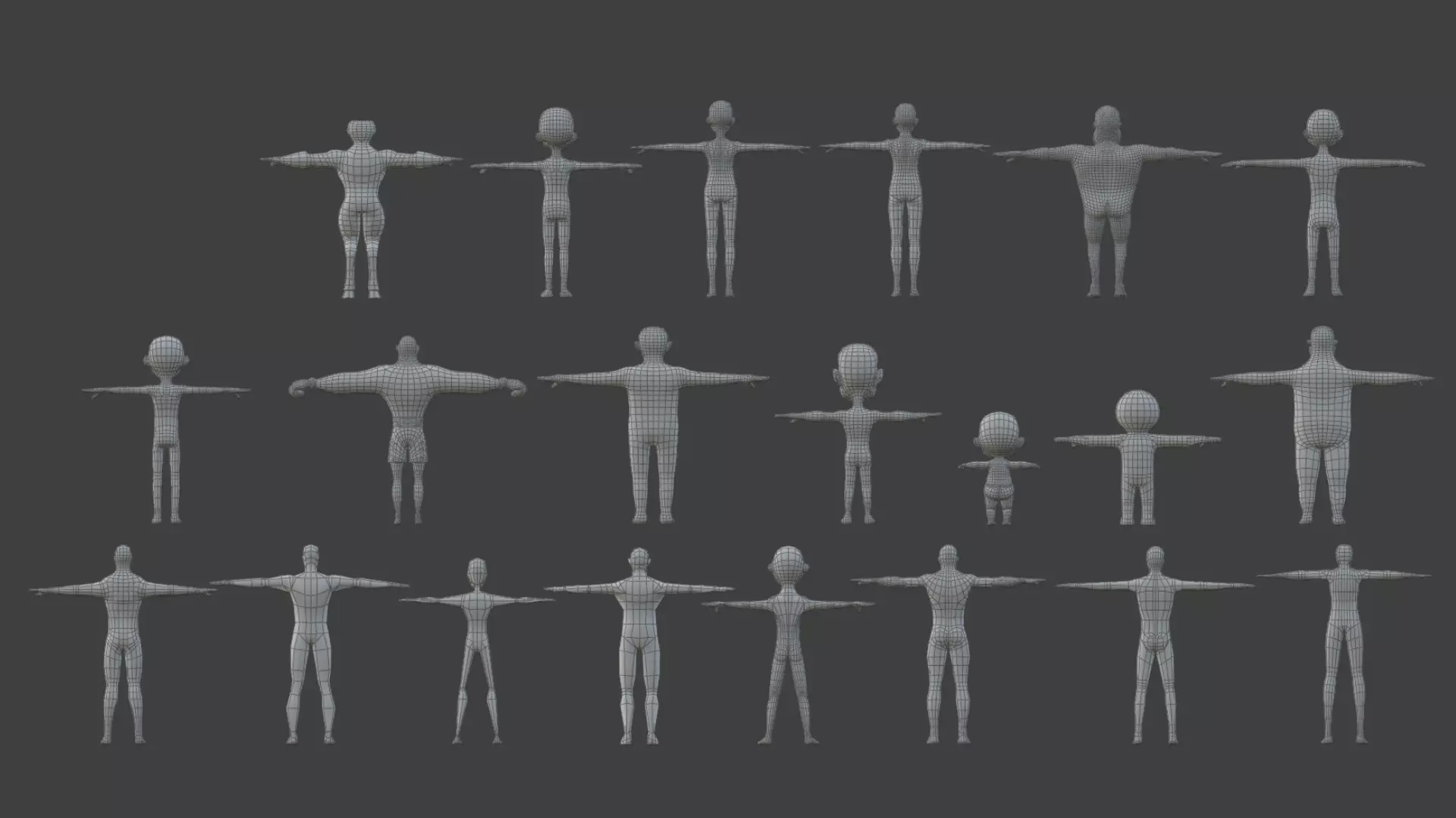 Stylized Male Base Mesh Pack 21 Low-Poly Character Models Low-poly 3D model