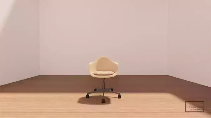 Eames Style Office Chair 3D Model - Metal - Wood - Fabric Low-poly 3D model