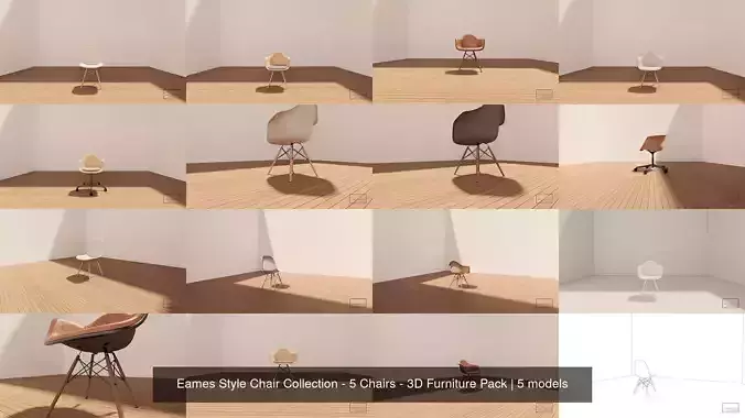 Eames Style Chair Collection - 5 Chairs - 3D Furniture Pack 