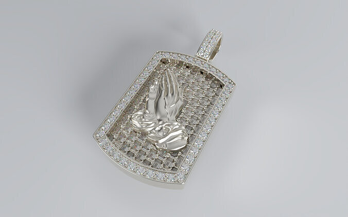 Praying Hands Dogtag Pendant - Emerald Back - Small 3D print model
