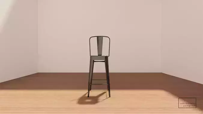 Industrial Bar Chair 3D Model - Metal - Wood