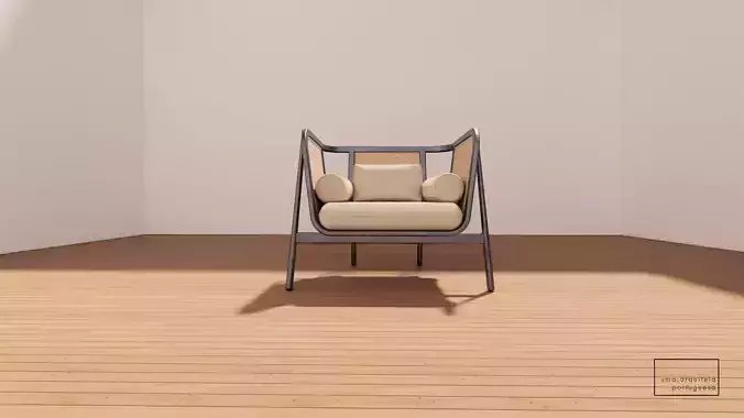 Industrial Lounge Armchair in Metal and Wood and Fabric  Low-poly 3D model