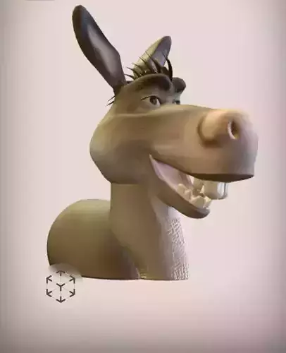 Renders of a stylized animated donkey character