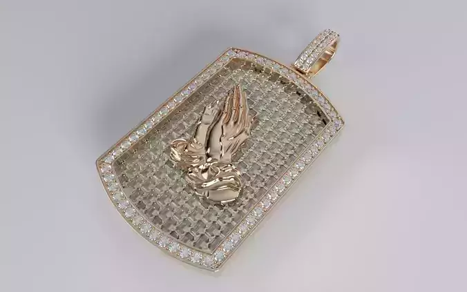 Praying Hands Dogtag Pendant - Emerald Back - Large